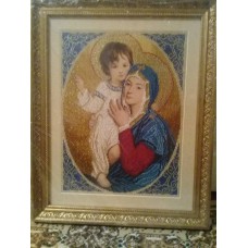 Virgin Maria with a Holy Baby Beads Embroidered Icon